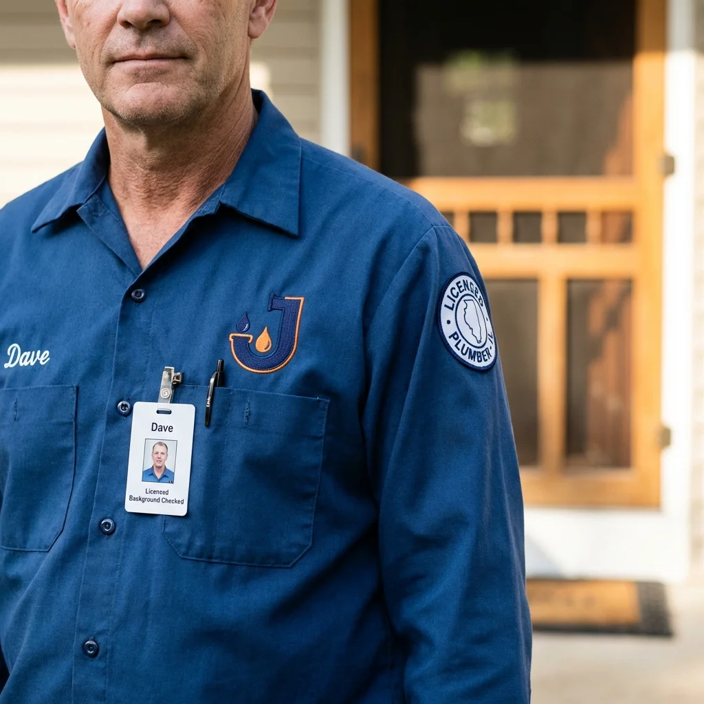 Licensed plumber showing ID badge in Alexandria, AL