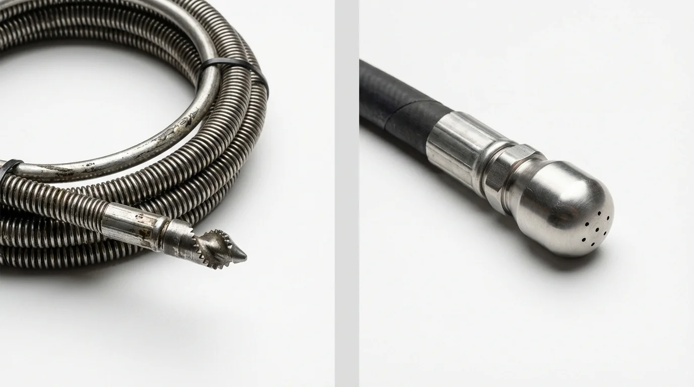 Drain snake cable and hydro jetting nozzle used for drain cleaning in Alexandria, AL