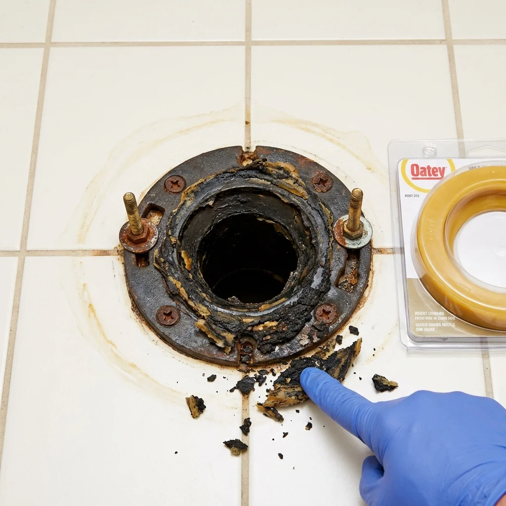 Failed wax ring showing water seepage at the base of a toilet in a Alexandria, AL home