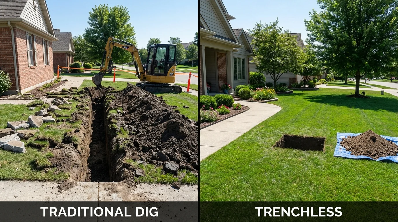 Trenchless sewer repair with minimal yard damage versus traditional excavation in Alexandria, AL